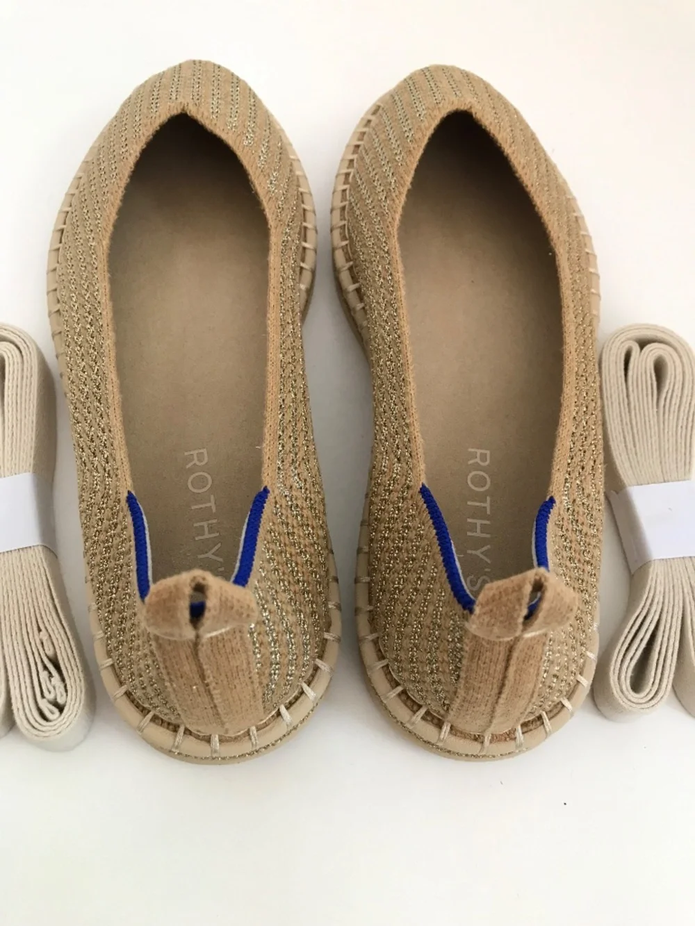 ROTHY'S The Espadrilles Gold Stripe Flats Size 8